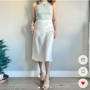 90s White Midi Slip Satin Skirt